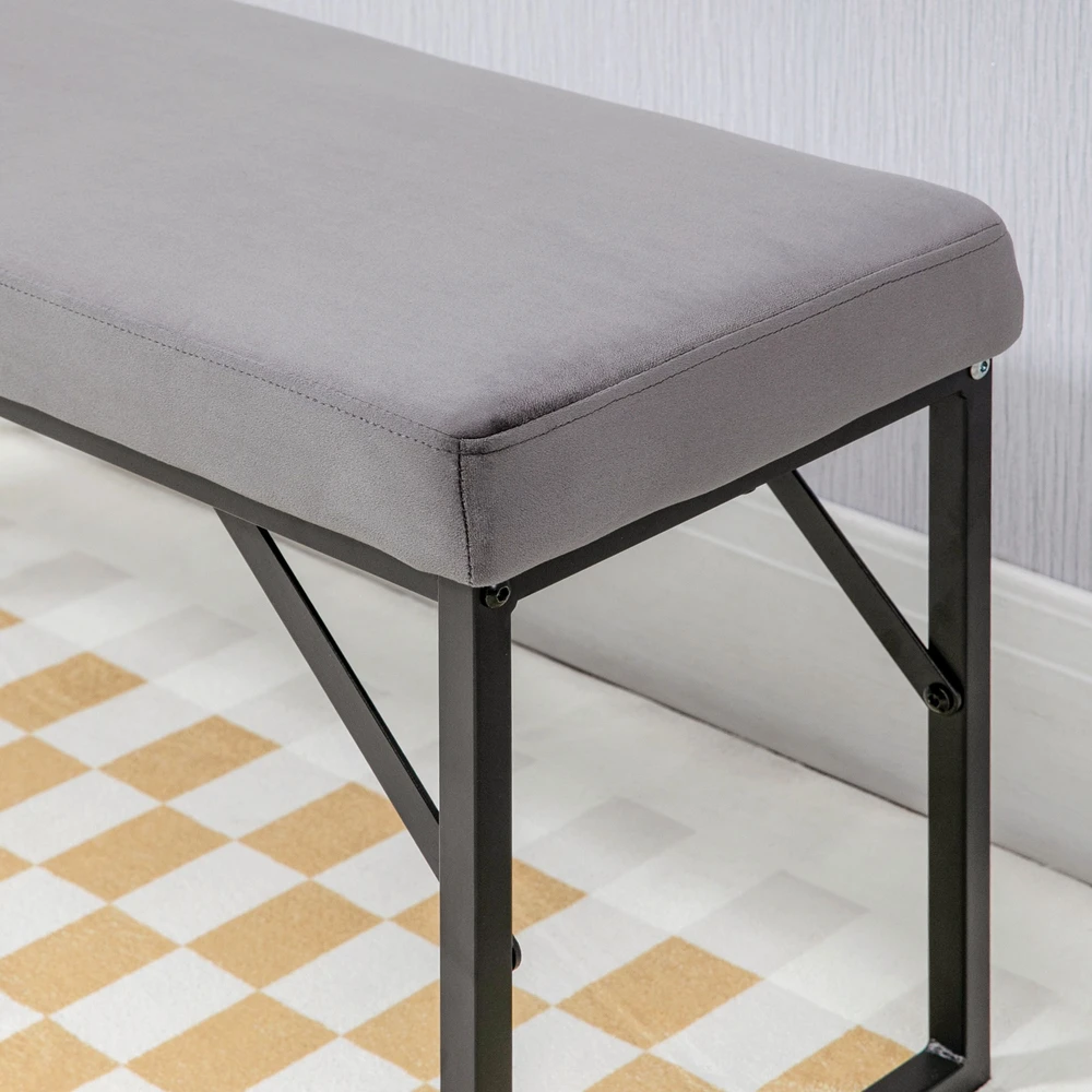 HOMCOM minkštasuolis su aksomo efektu, suoliukas, lovos suoliukas, makiažo suoliukas, prieškambario suoliukas svetainei, miegamajam, tamsiai pilkas, 115 x 46 x 49 cm