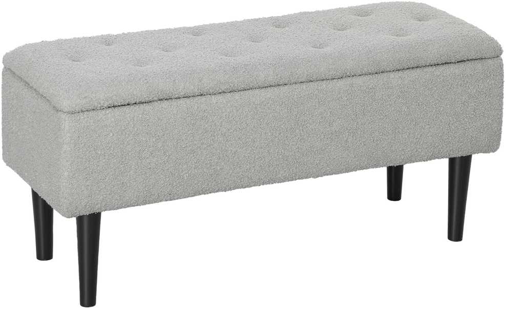 HOMCOM suoliukas su daiktadėže, lovos suoliukas, paminkštintas suoliukas su atverčiamu dangčiu, aksomo išvaizdos, skrynia, svetainei, miegamajam, pilkas, 95 x 38 x 45 cm