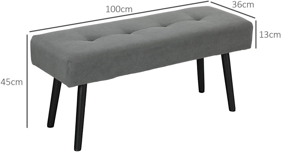 HOMCOM suoliukas, minkštas suoliukas su velveto apmušalu, kuoduotas suoliukas lovai su metalinėmis kojomis, suoliukas batams, prieškambario baldai miegamajam, svetainei, koridoriui 100 x 36 x 45 cm, pilkas