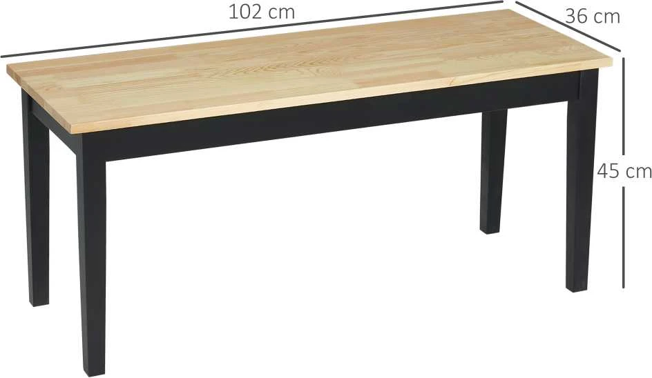 HOMCOM 2 vietų suoliukas, medinis suoliukas, virtuvės suoliukas, svetainės suoliukas, iki 220 kg, pušies mediena, natūralus, 102x36x45 cm
