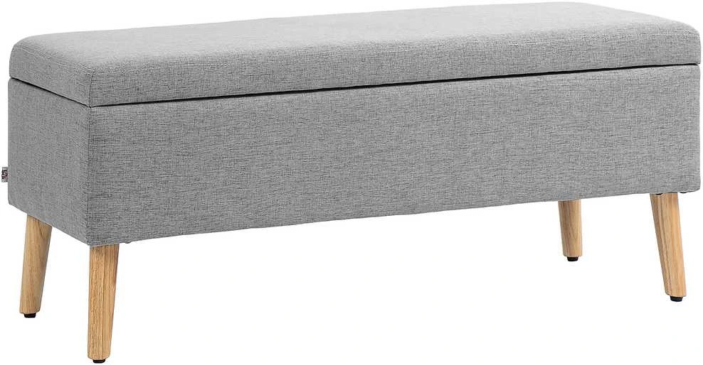 HOMCOM suoliukas su daiktadėže, minkštas suoliukas su lino audinio išvaizda, skirtas prieškambariui, miegamajam, svetainei, guminio medžio kojelės, pilkas, 110 x 39 x 45 cm | Aosom