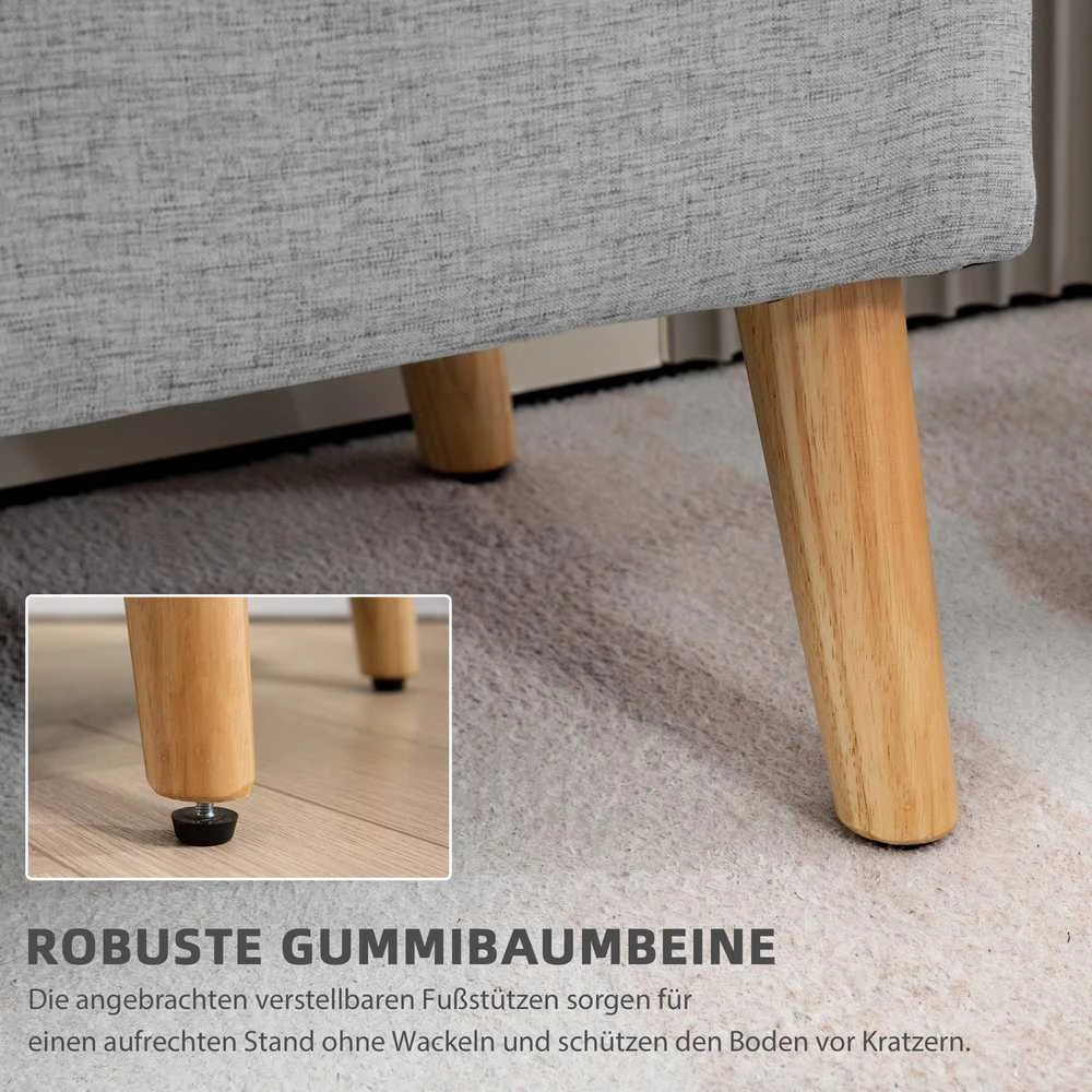 HOMCOM suoliukas su daiktadėže, minkštas suoliukas su lino audinio išvaizda, skirtas prieškambariui, miegamajam, svetainei, guminio medžio kojelės, pilkas, 110 x 39 x 45 cm | Aosom