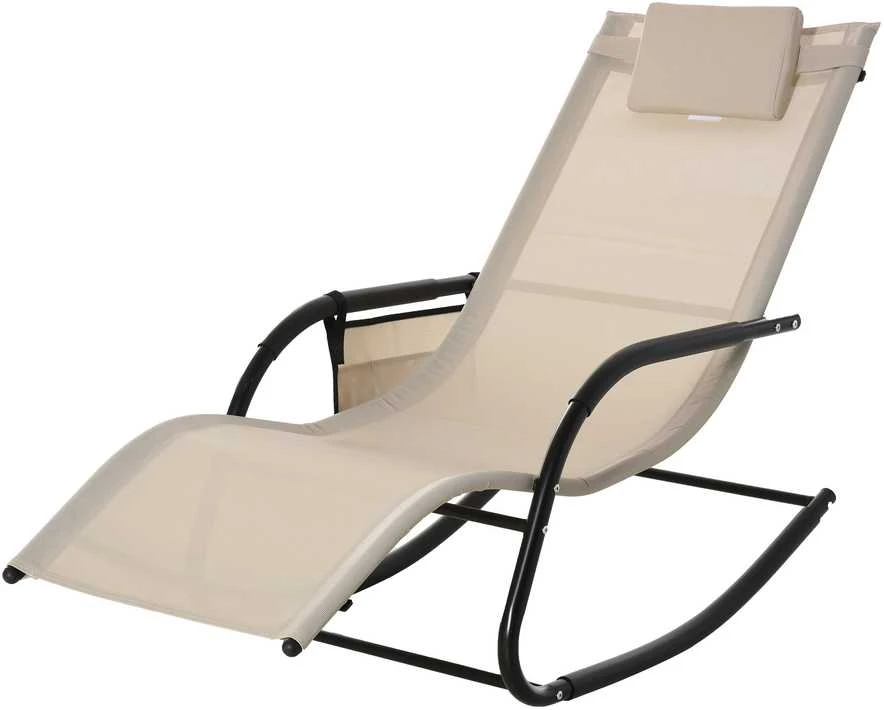Outsunny supama kėdė sodo krėslas gultas, metalinis, tinklelis, smėlio spalvos, 150 x 62 x 88 cm