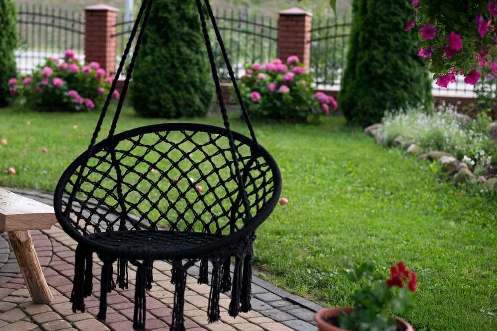 Boho stiliaus pakabinamas krėslas 80 cm | 150 kg | spalva: juoda