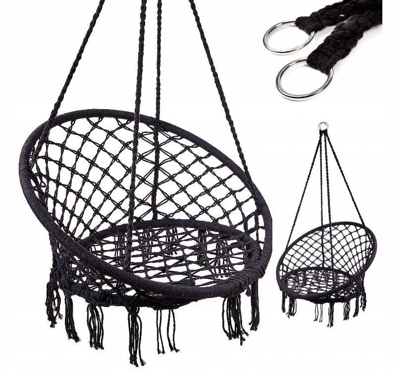 Boho stiliaus pakabinamas krėslas 80 cm | 150 kg | spalva: juoda