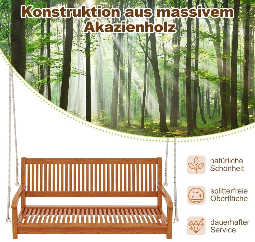 Supamas suolas iš akacijos medienos, iki 360 kg, natūralios spalvos, 138 × 62 × 60 cm