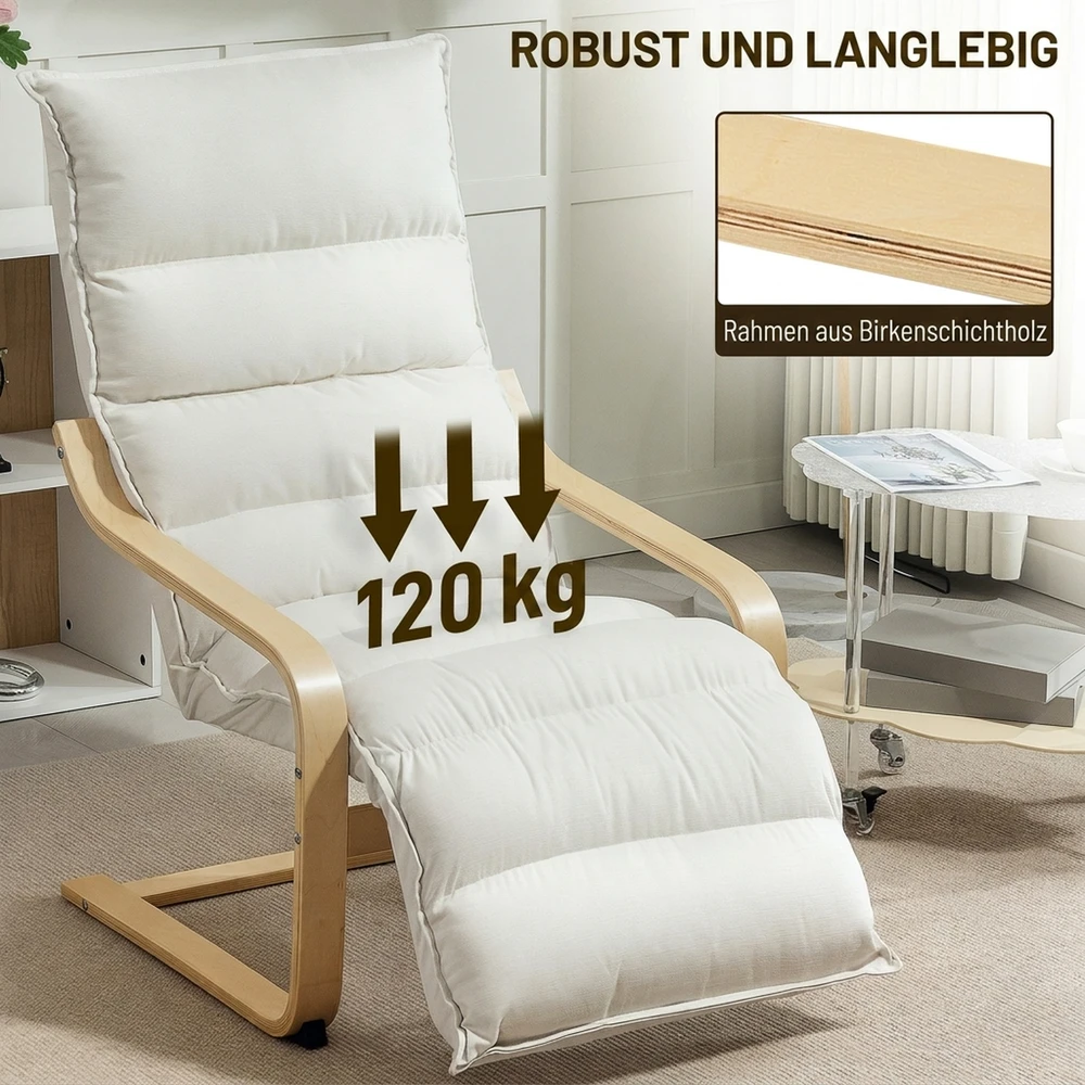 Supamasis krėslas su reguliuojama kojų atrama, kreminės baltos spalvos, 67 x 93–114 x 105 cm