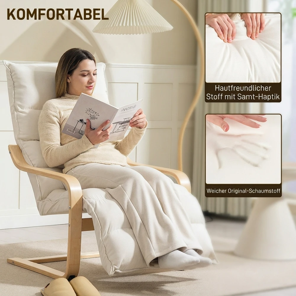 Supamasis krėslas su reguliuojama kojų atrama, kreminės baltos spalvos, 67 x 93–114 x 105 cm