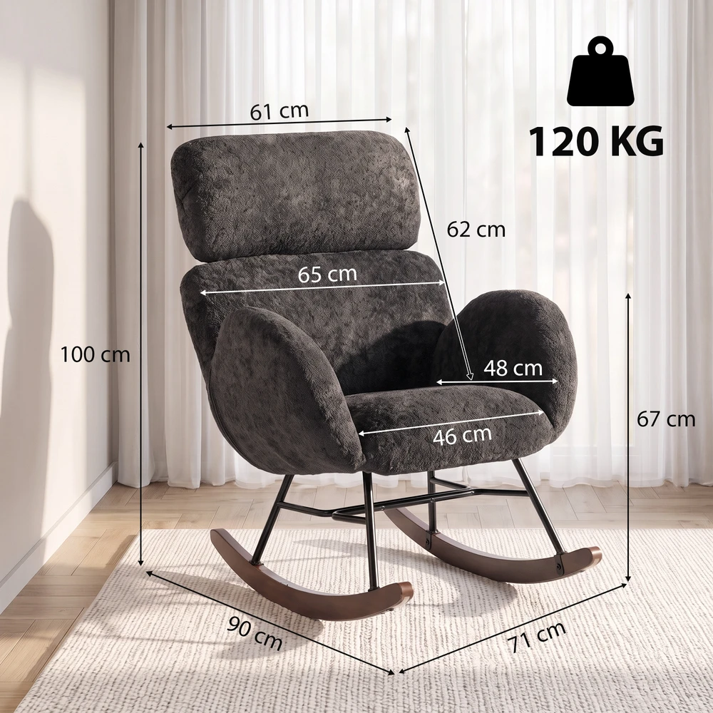 Supamoji kėdė su reguliuojama galvos atrama ir 105° supimu, tamsiai pilka ir riešutmedžio spalvos, 71 x 90 x 100 cm
