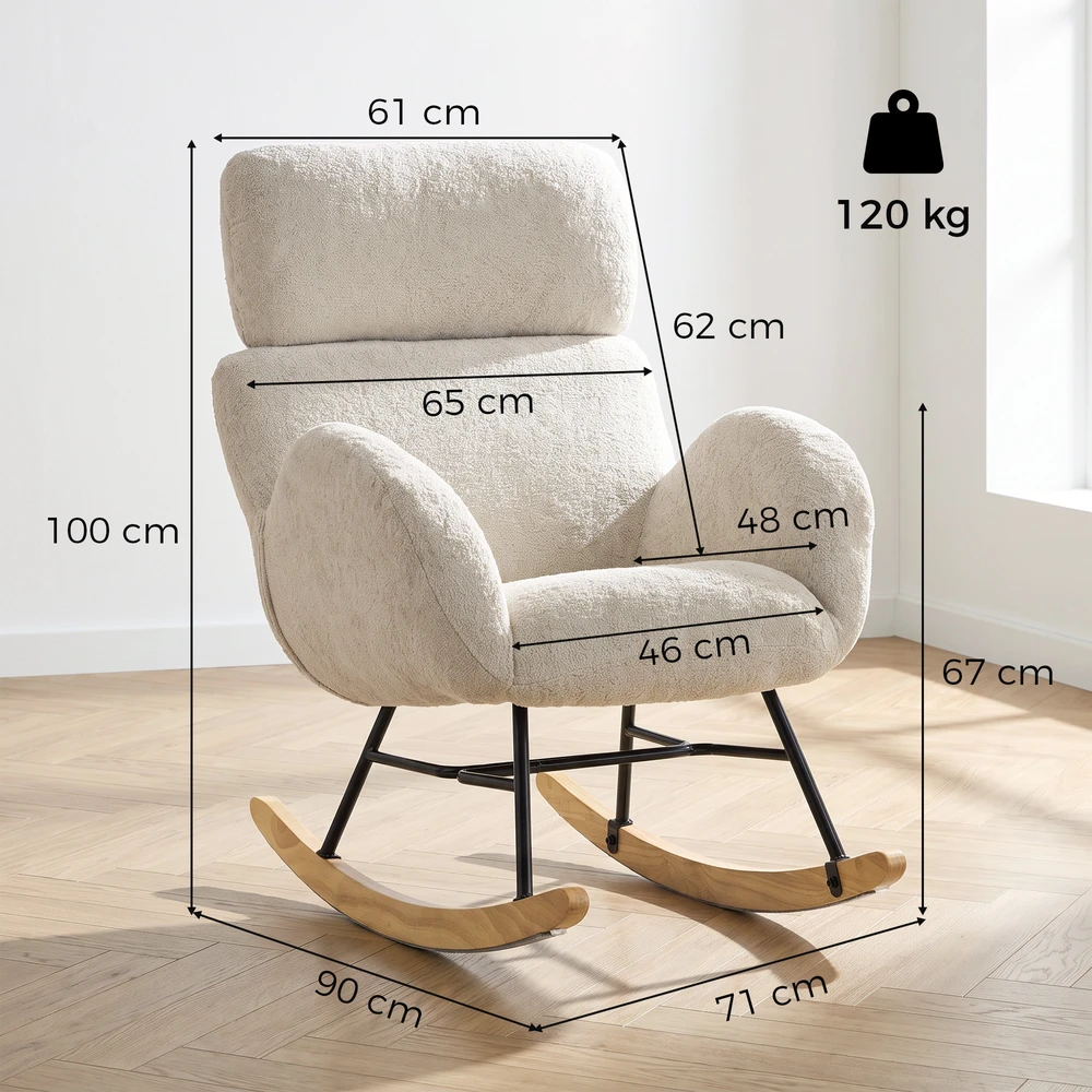 Supamoji kėdė su reguliuojama galvos atrama ir aksominiu apmušalu, kreminės baltos ir riešutmedžio spalvos, 71 x 90 x 100 cm