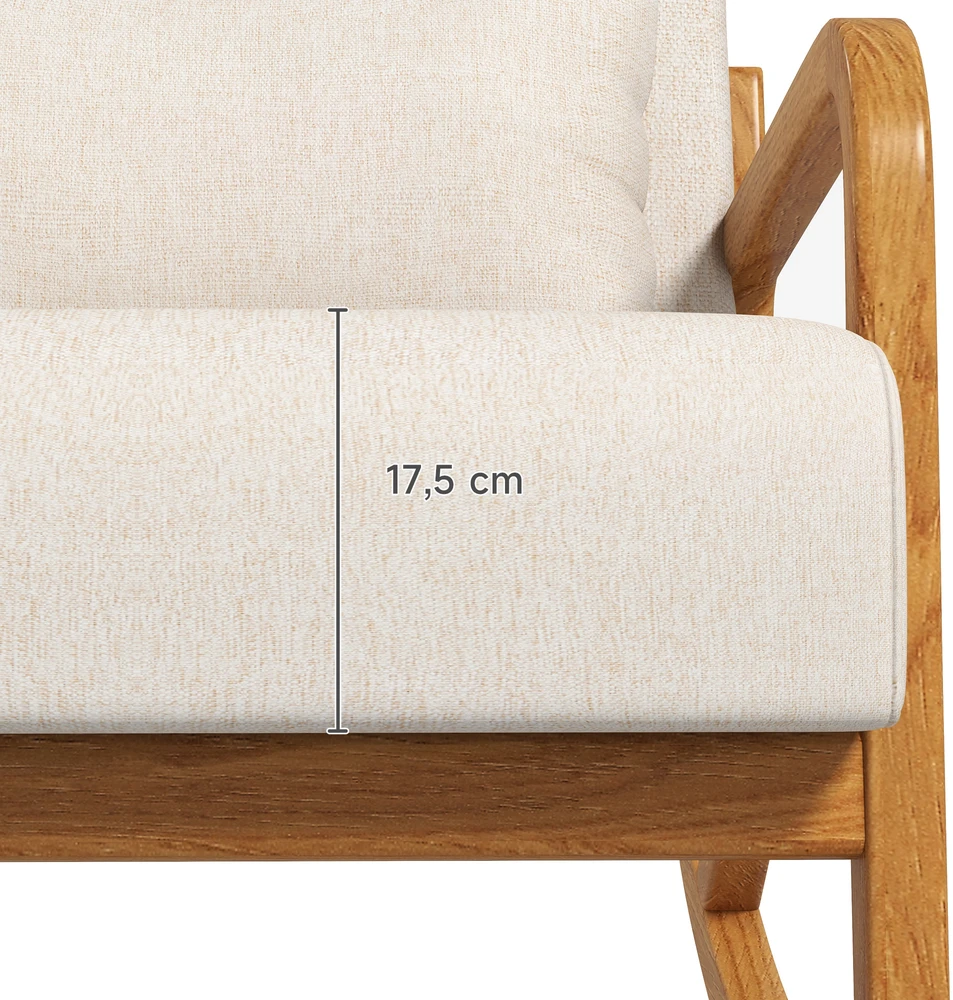 HOMCOM supamasis krėslas, supama kėdė, paminkštintas fotelis su mediniu rėmu, poilsio kėdė su porankiais, miegamajam, svetainei, kreminė