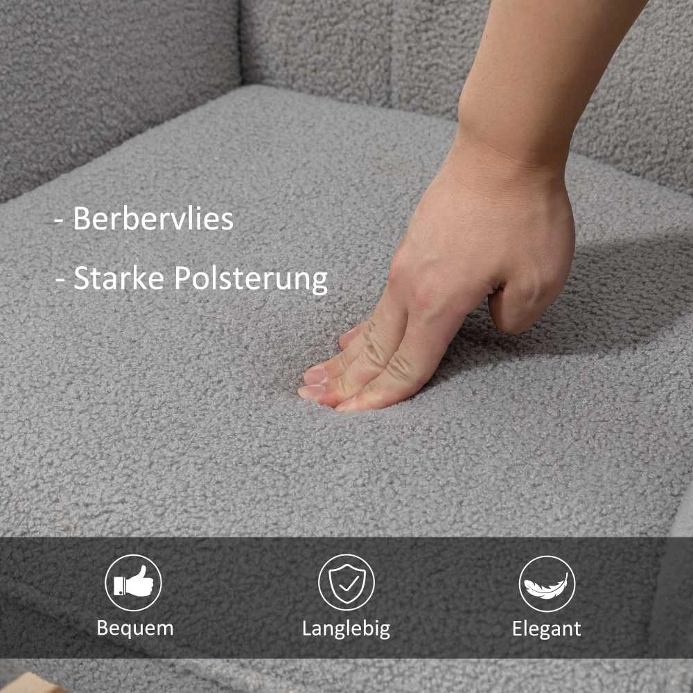 HOMCOM supamasis krėslas, krėslas-supynės, akcentinis krėslas, svetainės krėslas, poilsio krėslas, apkrova iki 120 kg, berberų vilna, šviesiai pilkas, 71 x 92 x 101 cm
