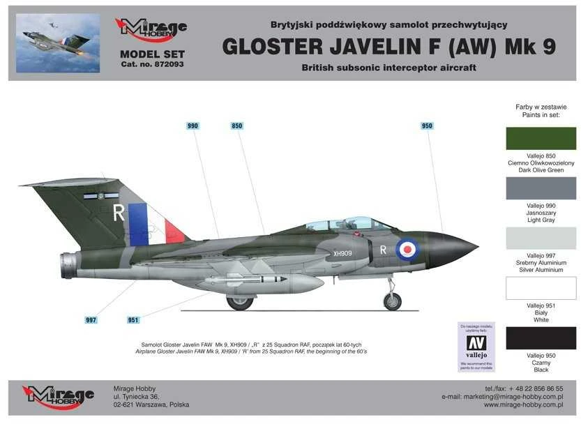 Mirage Surenkamas lėktuvo modelis „Gloster Javelin F Mk9“ / 872093