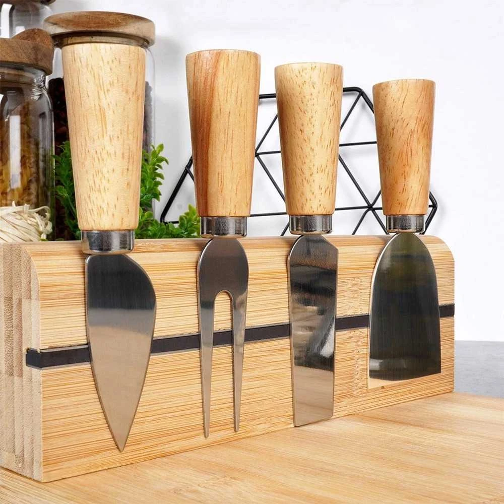 Excellent Houseware Bambukinė sūrio lenta su peiliais 5 vnt.