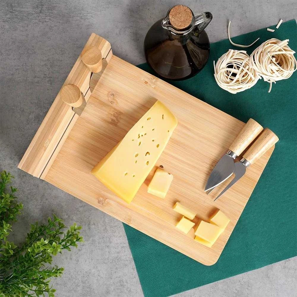 Excellent Houseware Bambukinė sūrio lenta su peiliais 5 vnt.