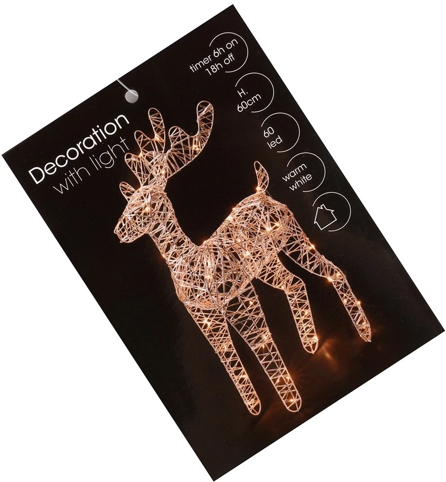 Žibintų elnias su LED apšvietimu, aukso spalvos, 60 cm