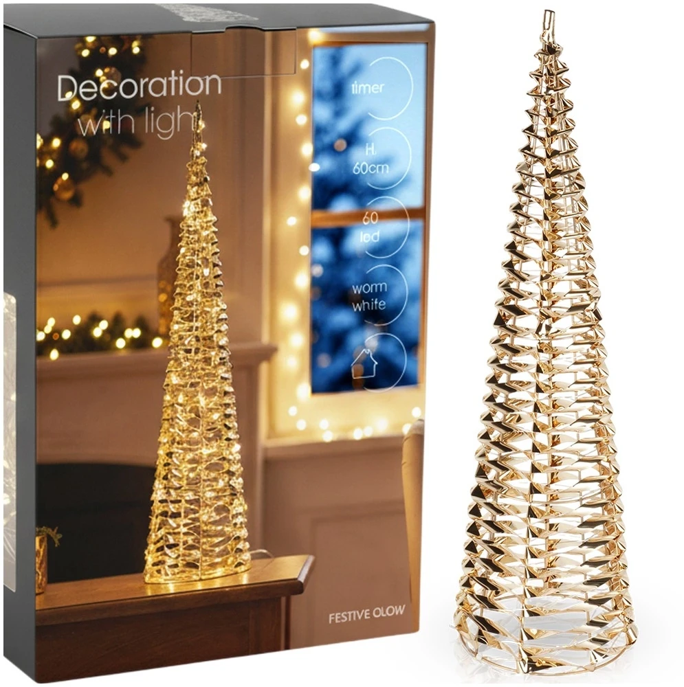 Dekoratyvinė Kalėdų eglutė su šviesa 60 LED 60 cm - Auksinė