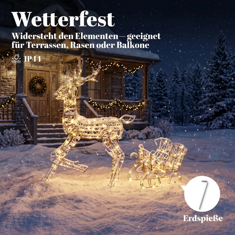 Šviečiantis elnio ir rogių rinkinys, 175 LED, 8 apšvietimo režimai, rudas, 82 × 32 × 120 cm ir 45 × 28 × 41 cm, 2 dalių