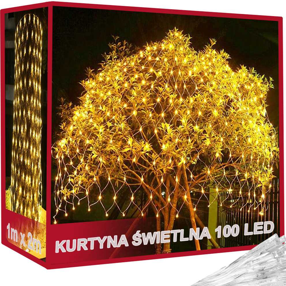Šviesos užuolaida 100 LED, šiltai balta, 1x2 m