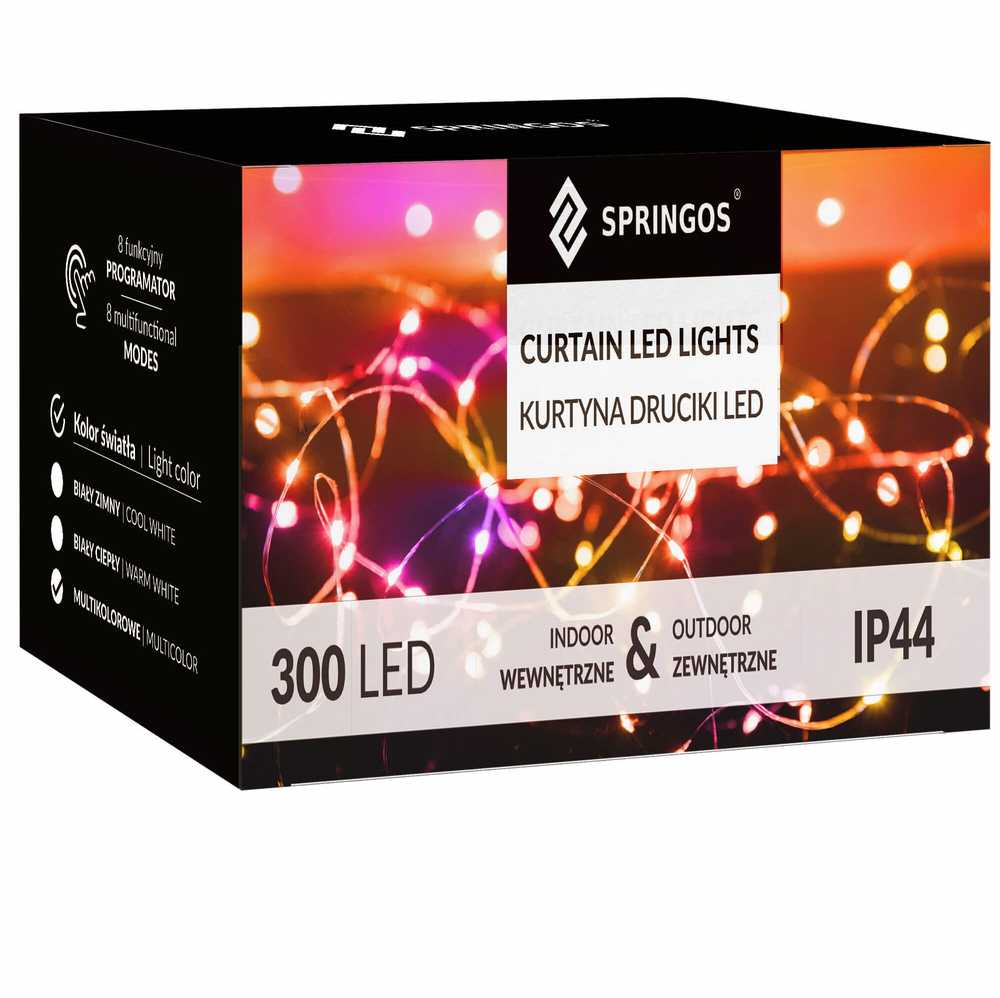 Šviesos užuolaida Springos 300 LED, daugiaspalvė, 3x3 m