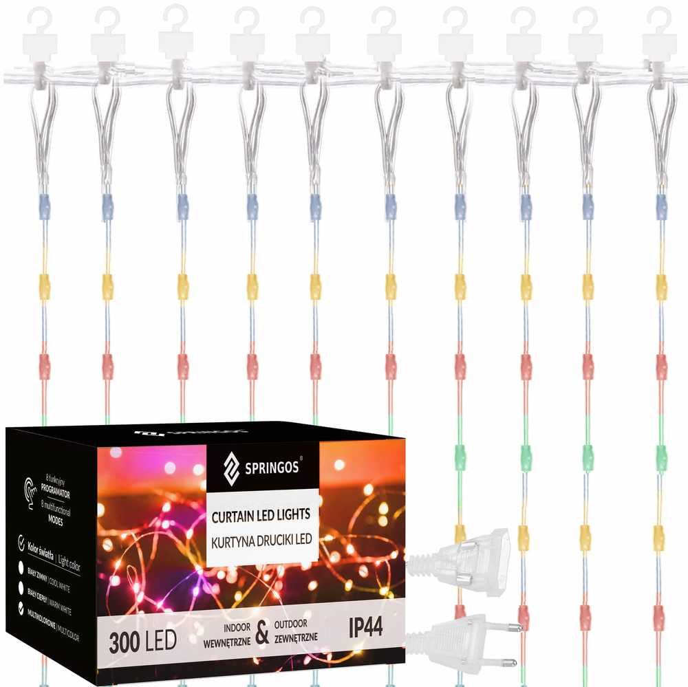 Šviesos užuolaida Springos 300 LED, daugiaspalvė, 3x3 m