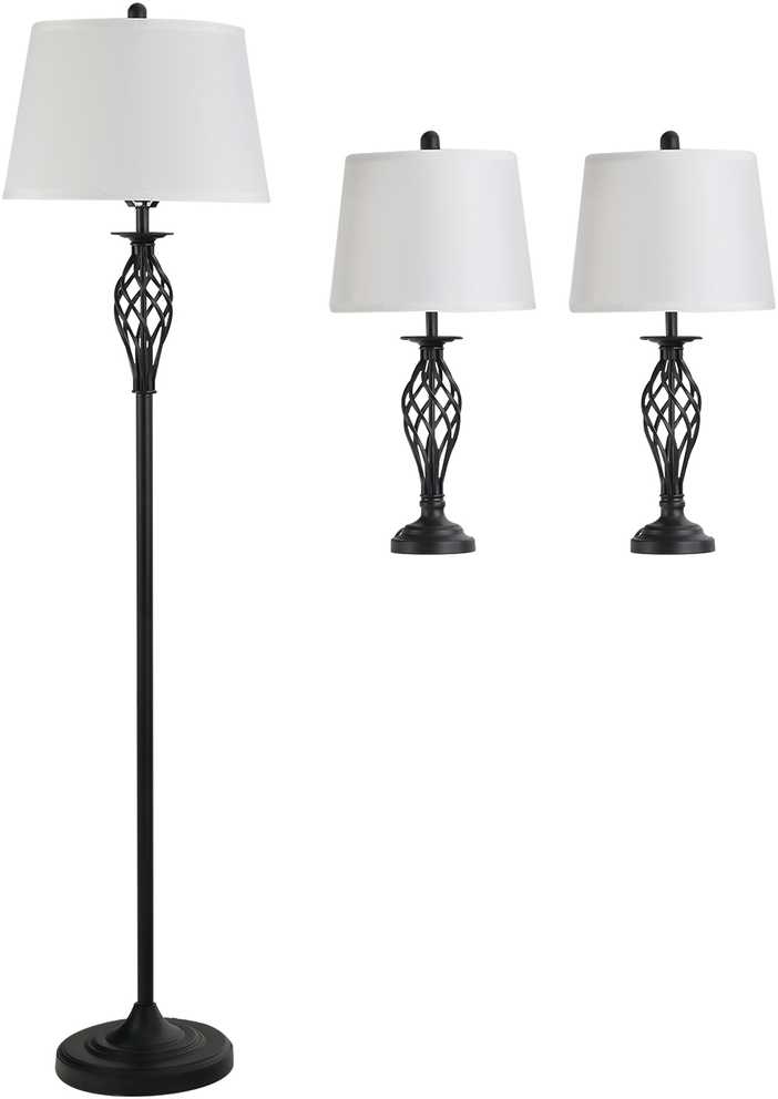 Lempos komplektas, 3 dalių vintažinis metalinis lempų komplektas, 38x158 cm, juoda, balta