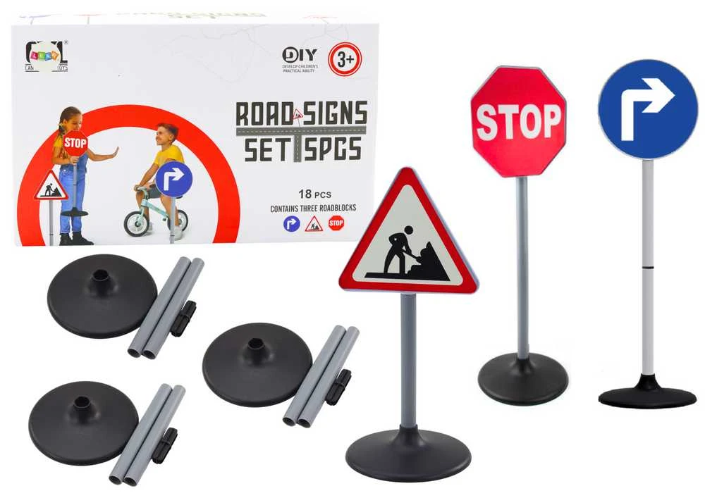 Lean Toys Švietimo rinkinys kelio ženklai 76 cm, 3 vnt.