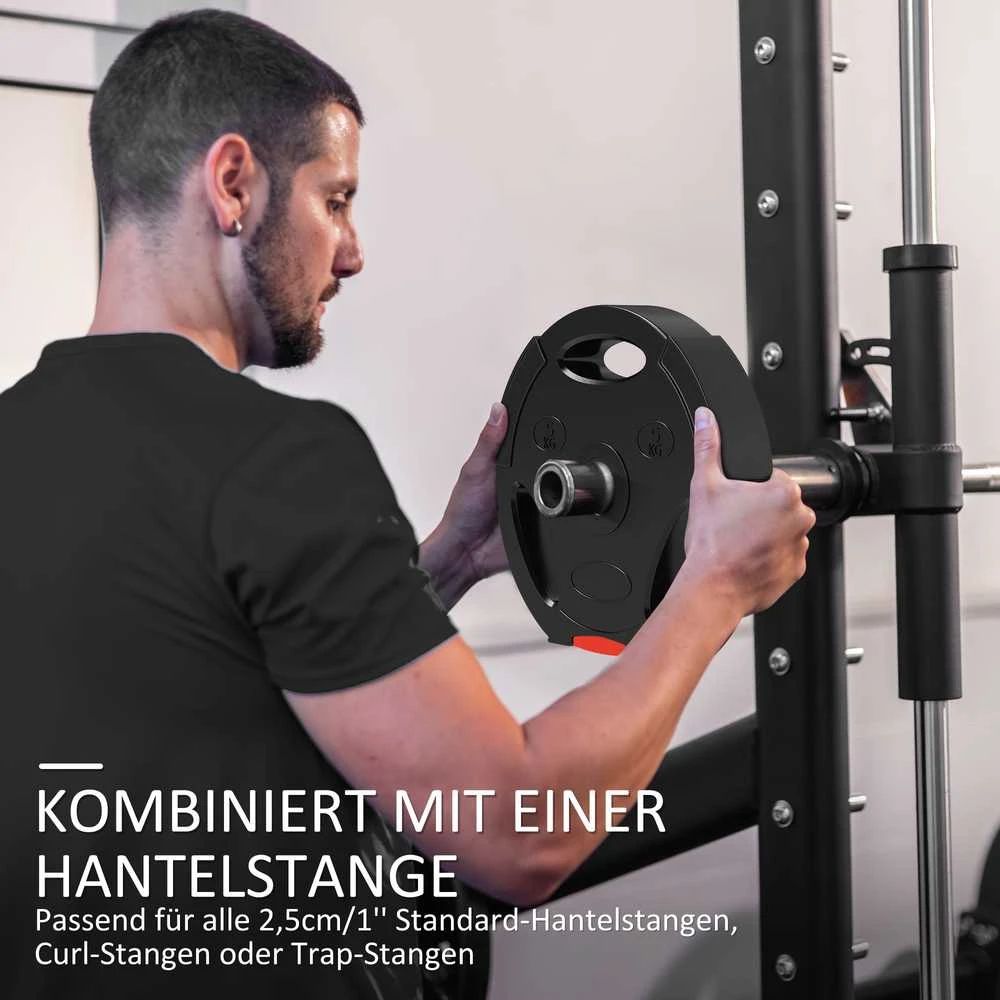 SPORTNOW 4 dalių hantelių svorių rinkinys, 2 x 5kg/7,5kg svoriai, hantelių diskų rinkinys, svorių diskai 2,5 cm hantelių strypui, Ø 30 mm anga, juodi