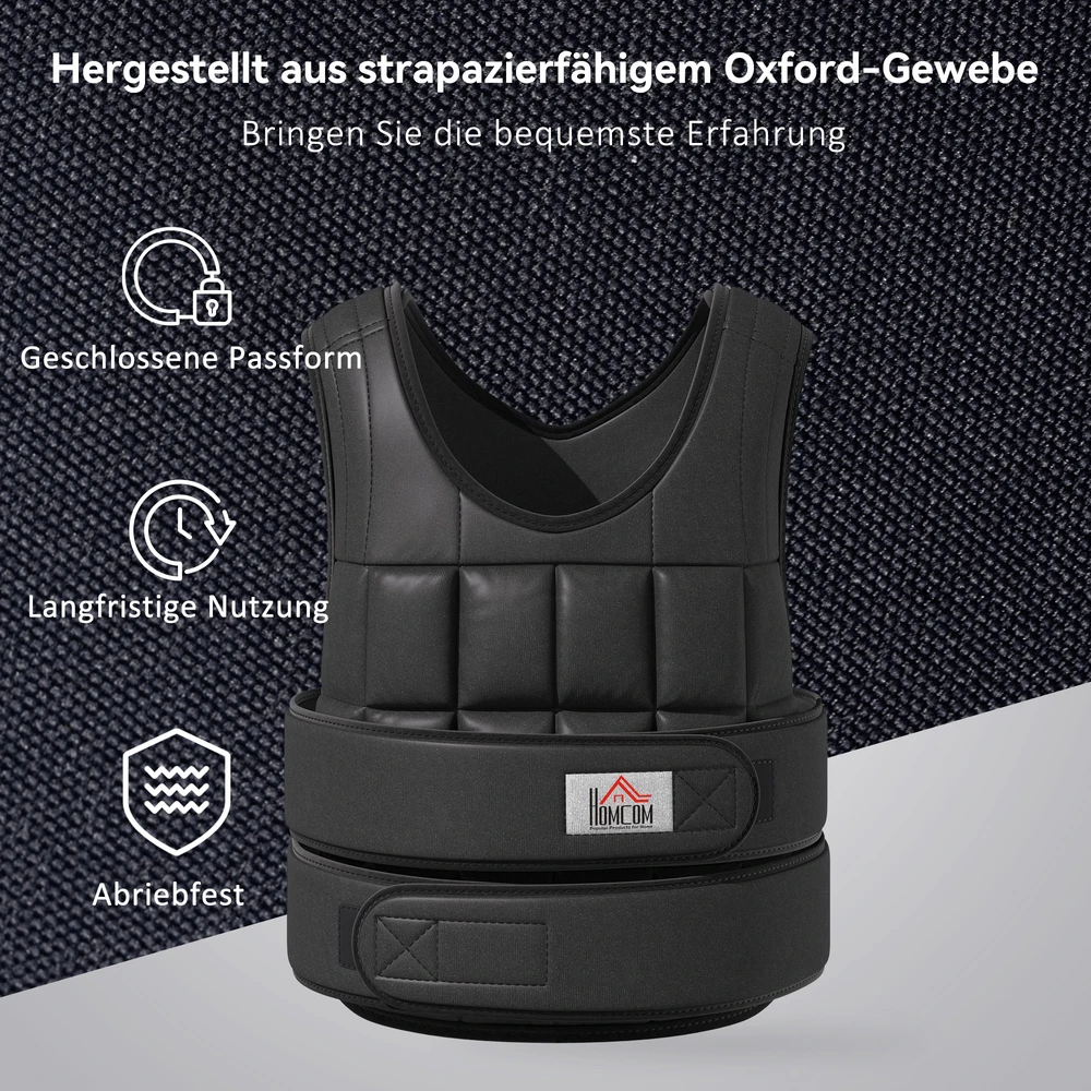 20 kg svorio liemenė su reguliuojamais svoriais, juoda