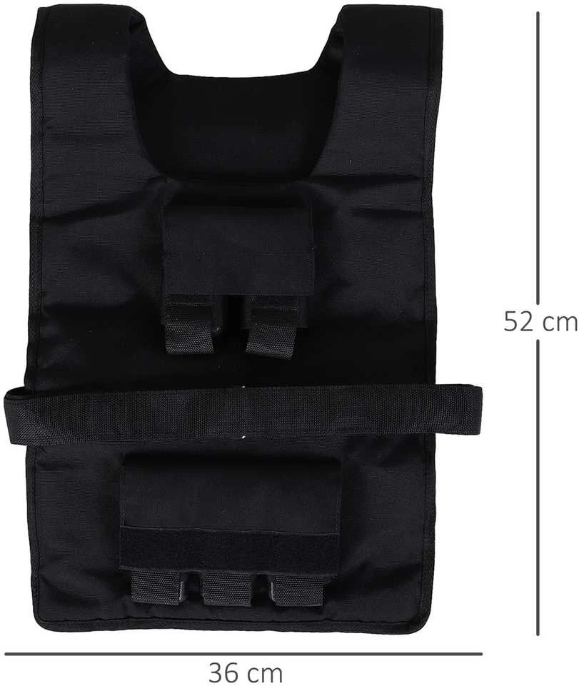 HOMCOM treniruočių liemenė 30 kg, svorių liemenė jėgos treniruotėms, reguliuojama, Oksfordo audinys + geležis, juoda, 36x52 cm