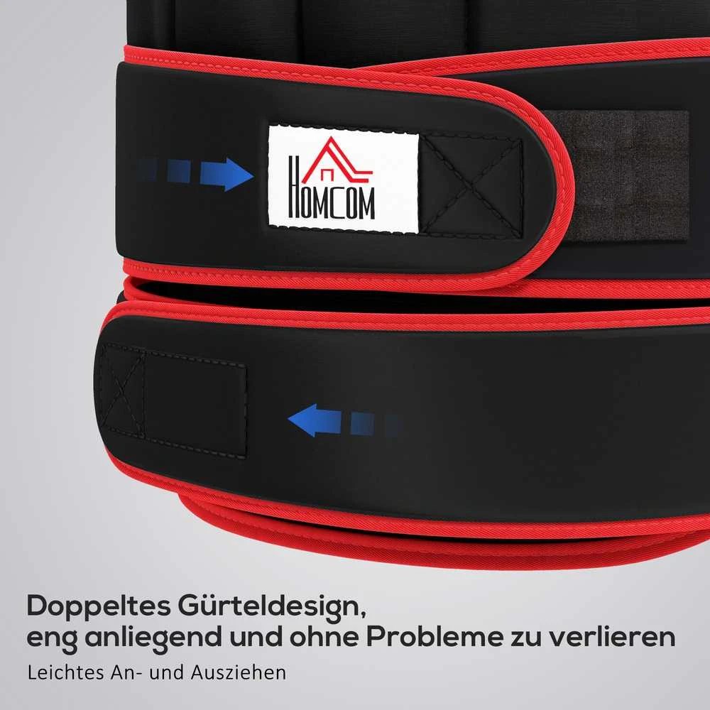 HOMCOM 20 kg treniruočių liemenė, reguliuojama su dvigubais diržais, jėgos treniruotėms, fitnesui, Oksfordo audinys, metalo smėlis, juoda+raudona, 60 x 50 cm