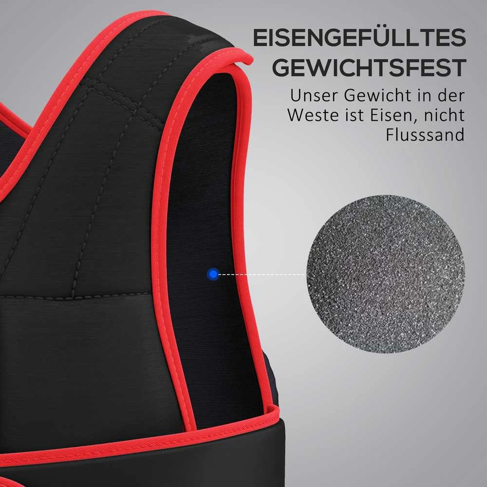 HOMCOM 20 kg treniruočių liemenė, reguliuojama su dvigubais diržais, jėgos treniruotėms, fitnesui, Oksfordo audinys, metalo smėlis, juoda+raudona, 60 x 50 cm