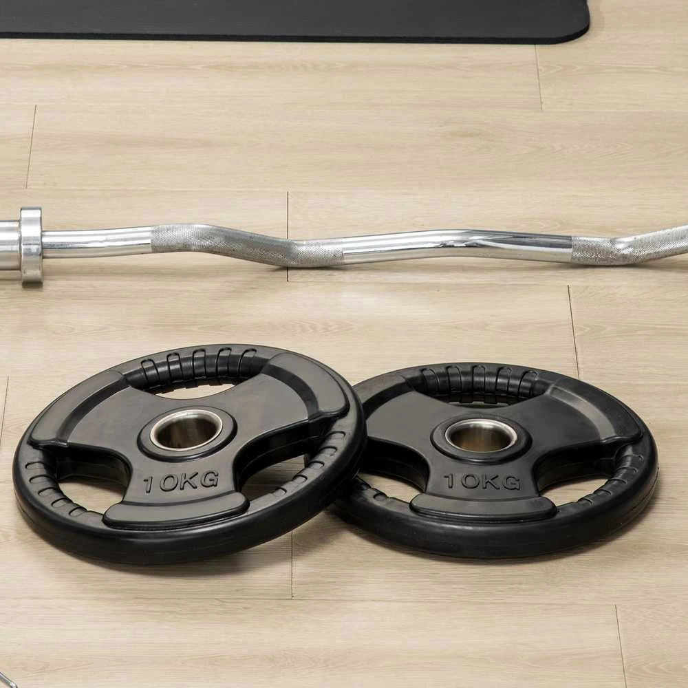 SPORTNOW svorių diskai 2 vnt. rinkinys Tri-Grip 2 x 10 KG gumuoti olimpiniai diskai, tausojantys grindis, 5 cm skylė, trys rankenos, jėgos treniruotėms
