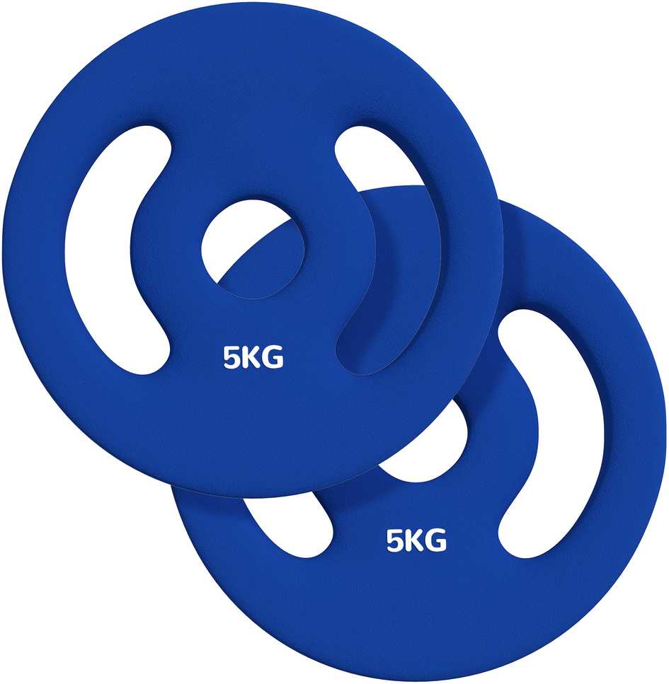 SPORTNOW 2 hantelių svarmenų rinkinys, 2 x 5kg svarmenys, svarmenų plokštelių rinkinys, svarmenų plokštelės 2,5 cm hantelio strypui, Ø 30 mm skylė, mėlynos spalvos