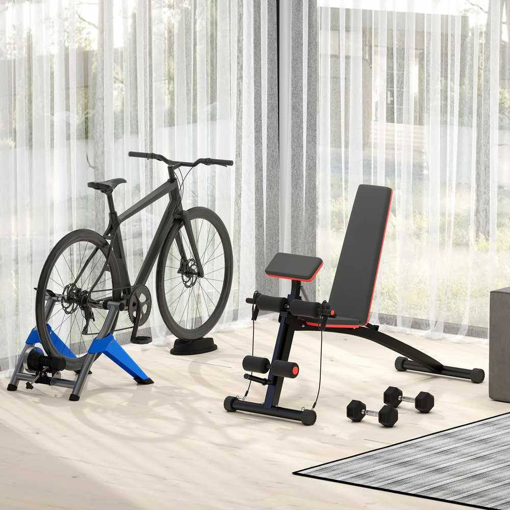 HOMCOM daugiafunkcis suoliukas svoriams kilnoti, jėgos treniruoklis su spyruokliniu stiprintuvu, treniruočių suoliukas, svoris iki 120 kg, juodas, 54 x 160 x 106 cm