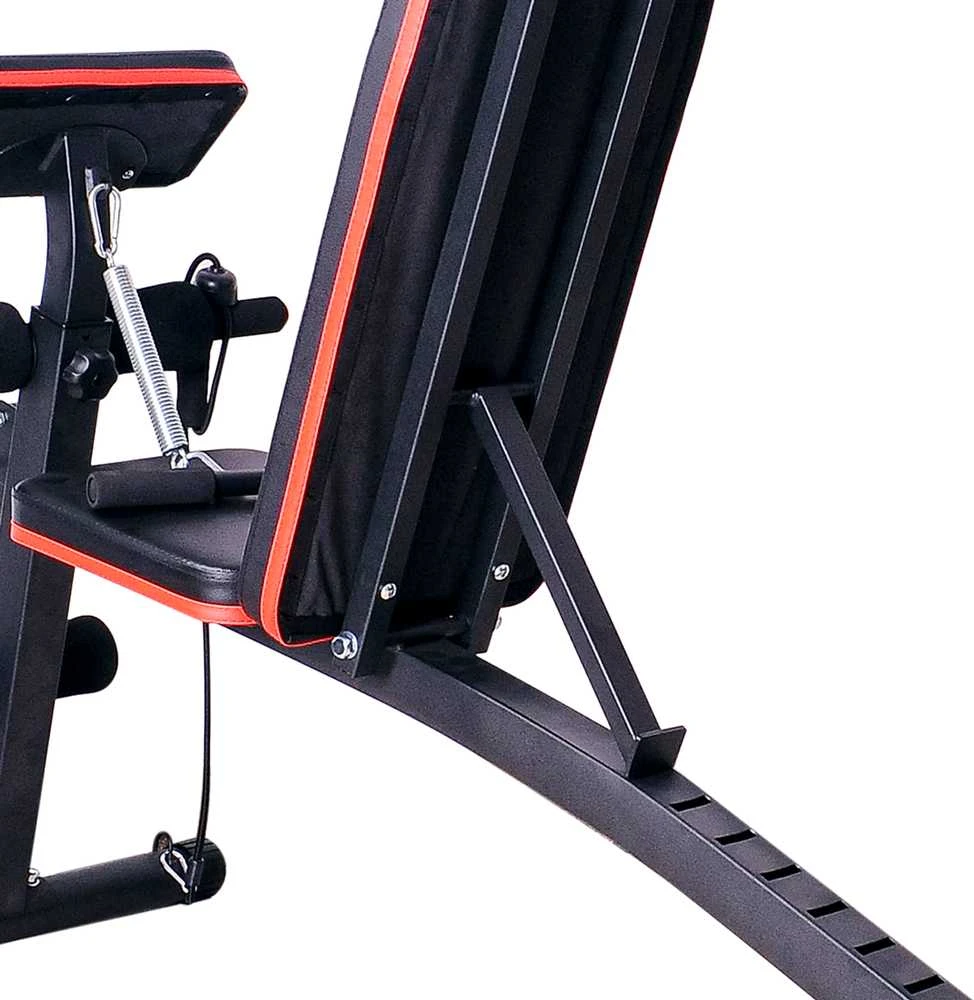 HOMCOM daugiafunkcis suoliukas svoriams kilnoti, jėgos treniruoklis su spyruokliniu stiprintuvu, treniruočių suoliukas, svoris iki 120 kg, juodas, 54 x 160 x 106 cm
