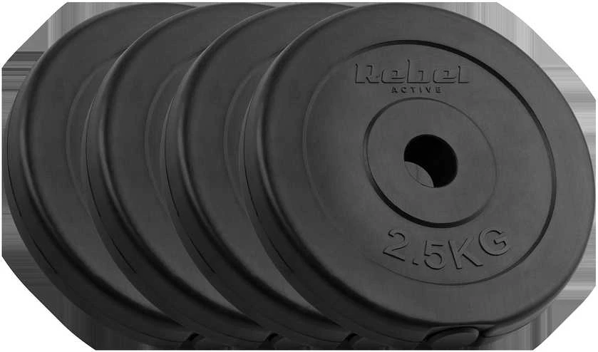 Bituminių svarelių rinkinys 4x2.5kg, skylė 31mm, klasikinė plokštė, REBEL ACTIVE