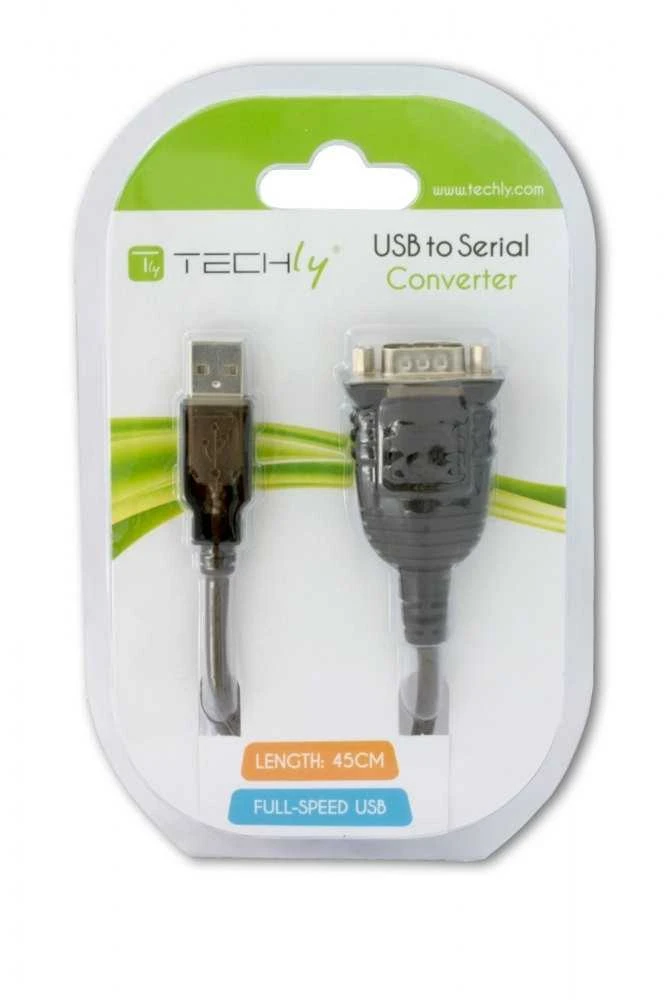 Techly IDATA USB-SER-2T kabelių sąsaja / invertavimo adapteris USB A RS232 Juoda, Metalinis