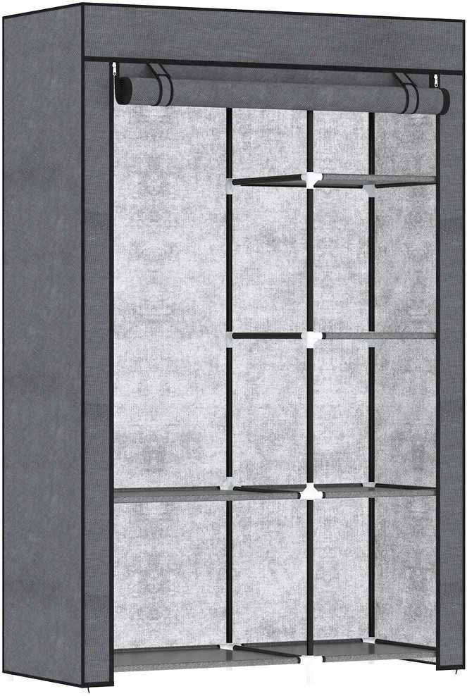HOMCOM medžiaginė spinta drabužiams su kabykla, 6 skyriai, sulankstoma neaustinės medžiagos spinta, spinta miegamajam, prieškambariui, tamsiai pilka, 103 x 43 x 162,5 cm