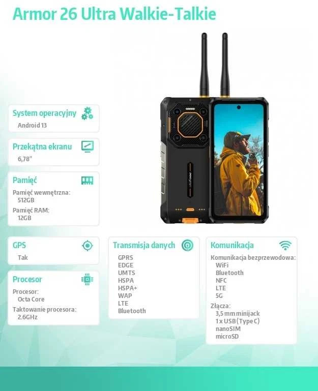 Mobilus telefonas - ULEFONE ARMOR 26 ULTRA 12GB RAM 512GB 5G Juodas