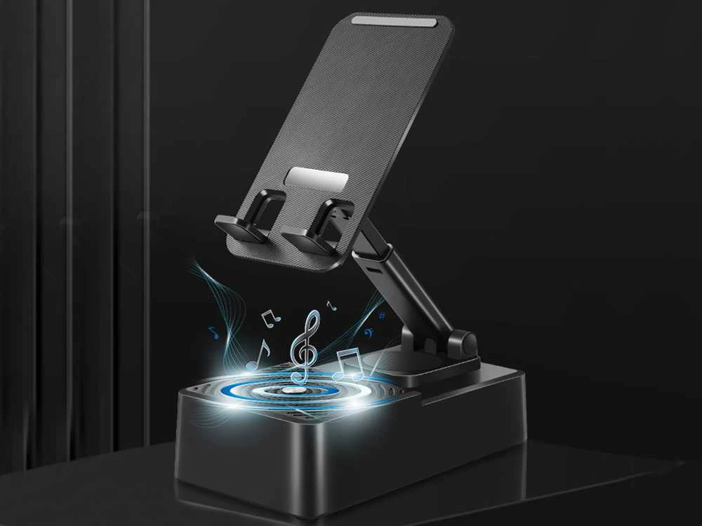 Telefono laikiklis su bluetooth garsiakalbiu, 5W, juodas