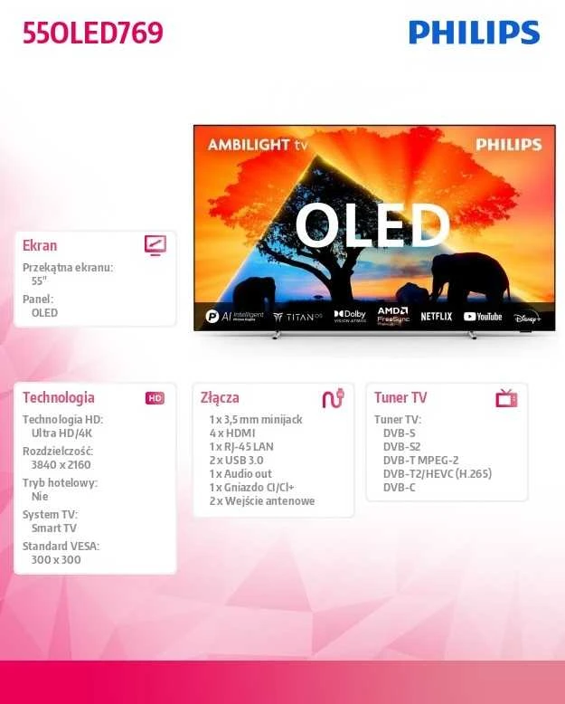 „Philips“ OLED televizorius su „Ambilight“ | 55OLED769/12 | 55 | Išmanusis televizorius | TITAN OS | 4K UHD