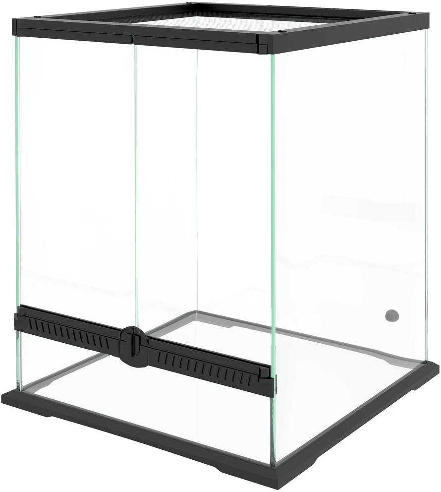 PawHut terariumas ropliams, maitinimo dėžė, apsauga nuo pabėgimo, ventiliacija, 120 l, stiklinis terariumas, kabelių tvarkymas, varliagyviams, vorams, metalinis, juodas, 45x45x60 cm