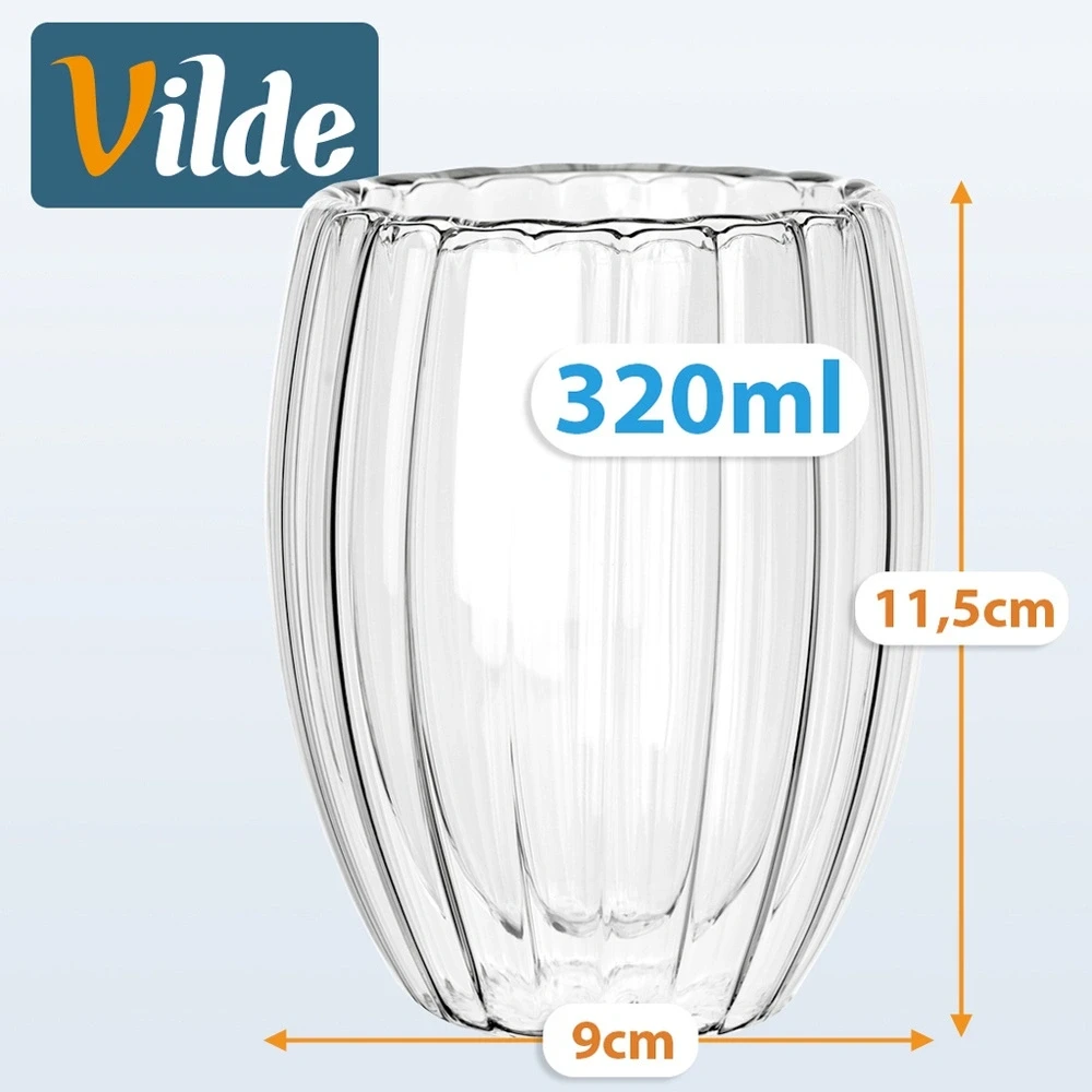 Terminės stiklinės su dviguba sienele, 320 ml, 9 × 9 × 11,5 cm, 2 vnt.