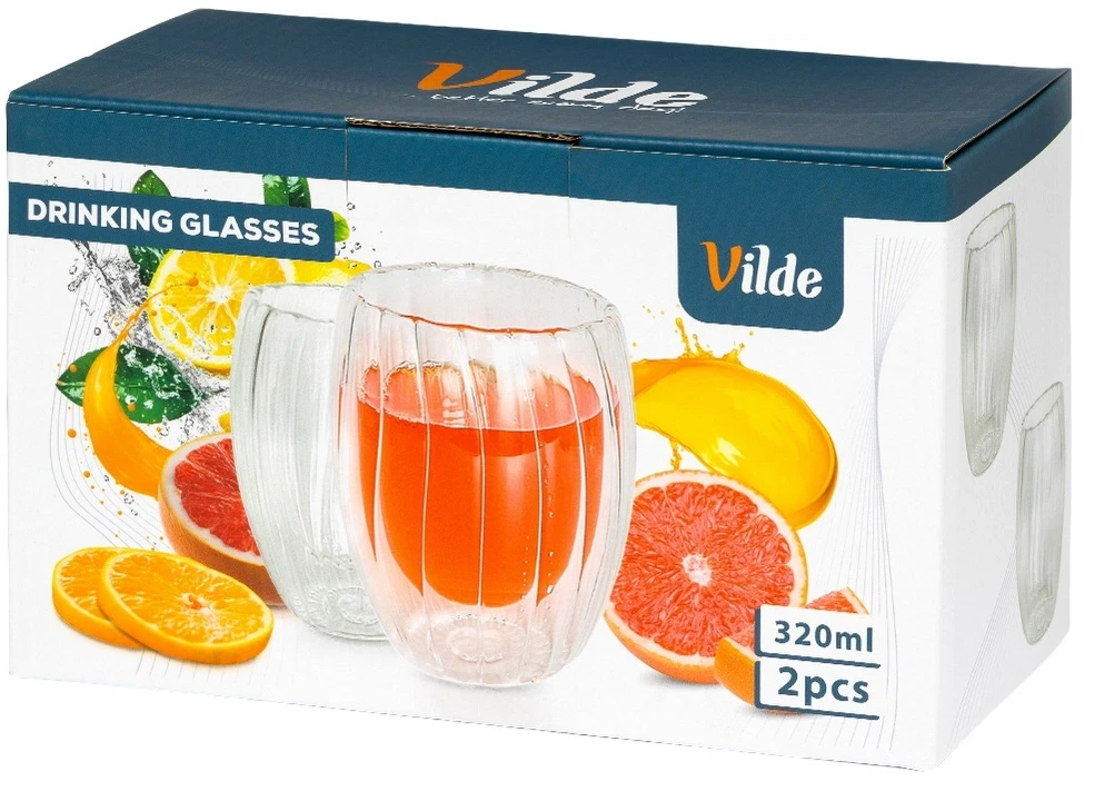 Terminės stiklinės su dviguba sienele, 320 ml, 9 × 9 × 11,5 cm, 2 vnt.