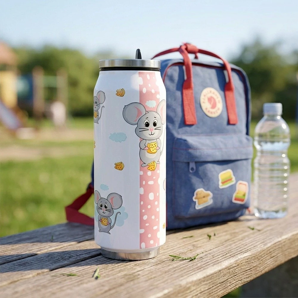Terminis puodelis skardinės formos su pelės piešiniu, įvairiaspalvis, 6,5 × 17 cm, 400 ml