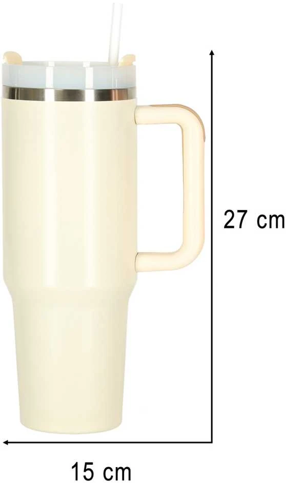 Roger Termo puodelis ze słomką i laikikliu termos 1200ml kreminė