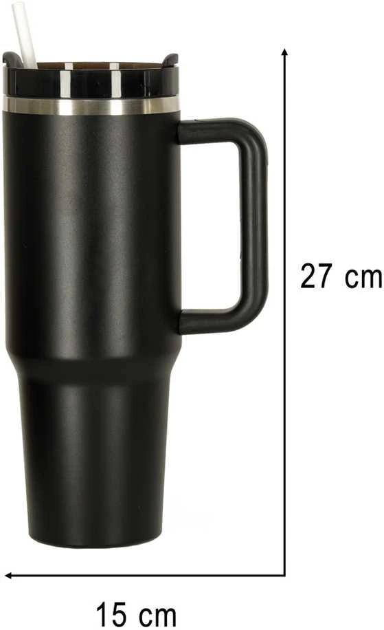 Roger Termo puodelis ze słomką i laikikliu termos 1200ml juoda