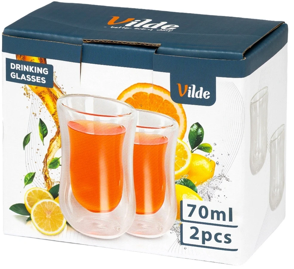 Termo stiklinės su dviguba sienele, 60 ml, skaidrios, 6 × 6 × 9 cm, 2 vnt.