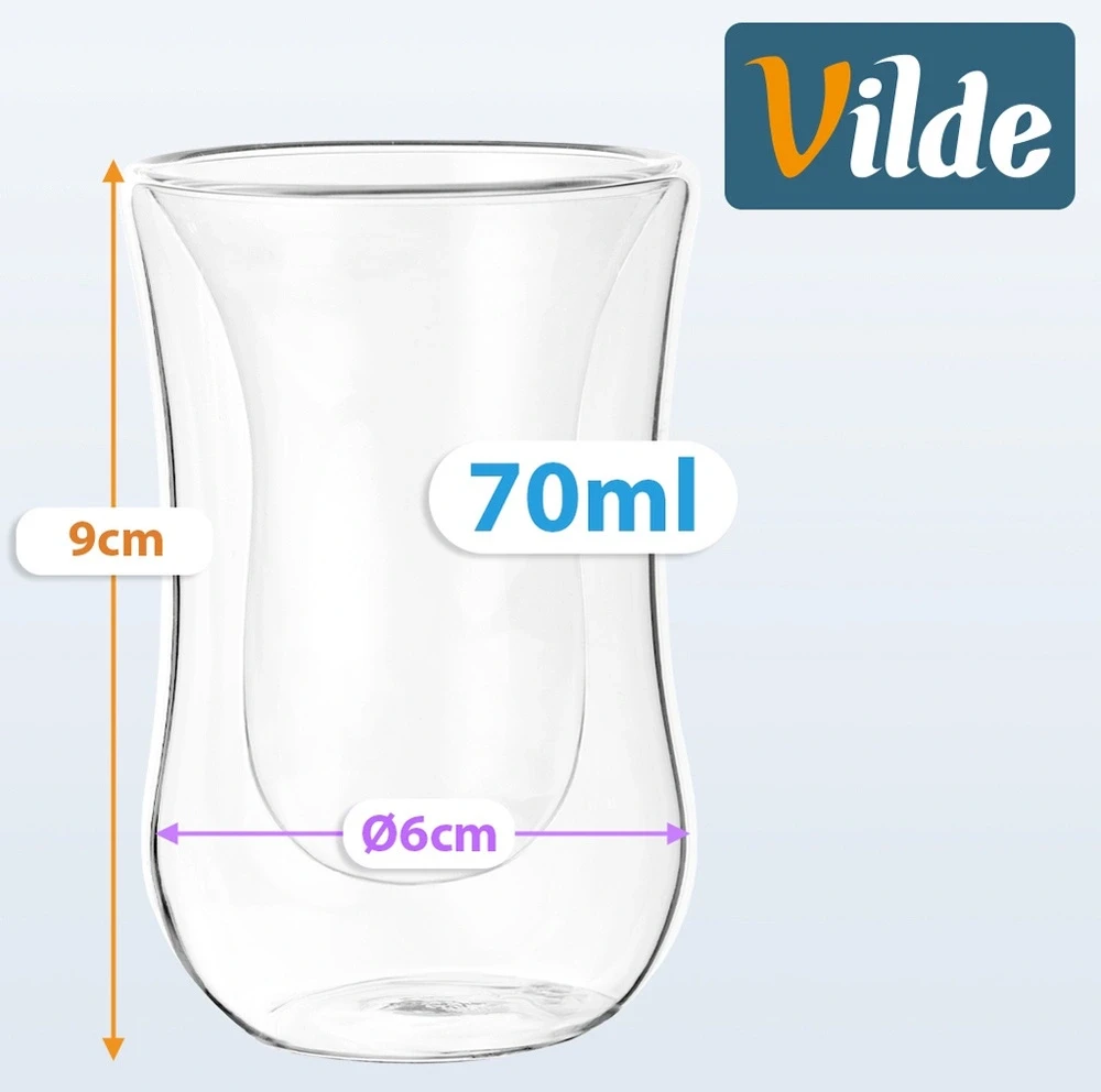 Termo stiklinės su dviguba sienele, 60 ml, skaidrios, 6 × 6 × 9 cm, 2 vnt.